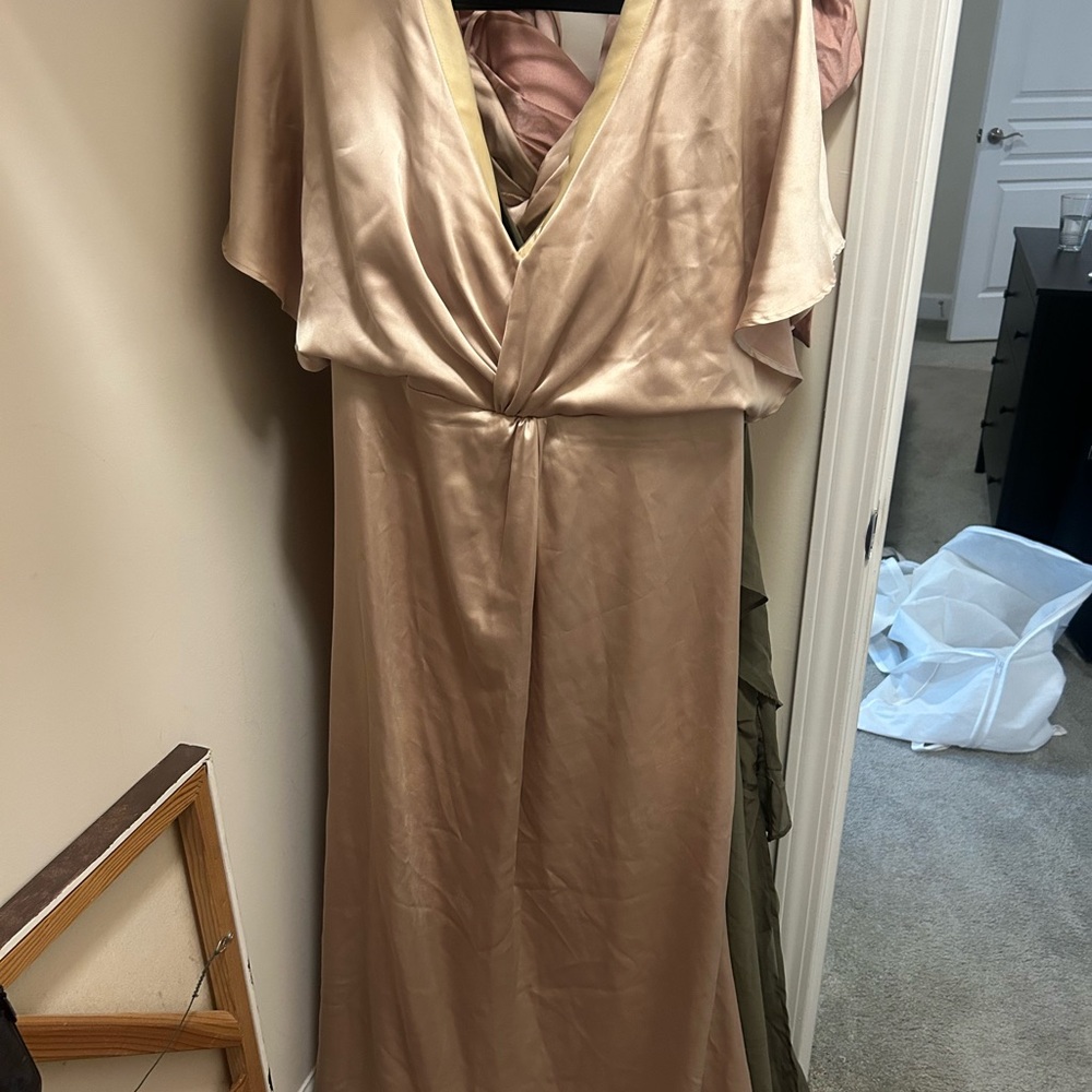 Revelry Satin Tan Maxi Dress